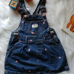 OshKosh B'gosh Pink Heart Denim Jumper Dress EUC